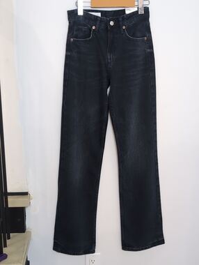 ZARA | Women's Faded Black Mid-Rise Full Length Wide Leg Jeans